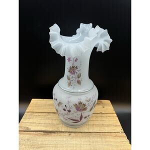 Bristol Antique Aesthetic Painted Gold Purple Enameled Glass Vase Gorgeous